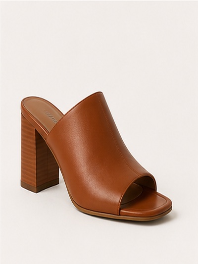 Block Heel Leather Mule